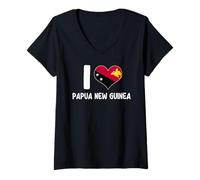 Mujer I Love Papua Nueva Guinea I Love PNG Bandera Corazón Camiseta Cuello V