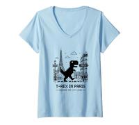 Mujer I Love Paris, Pixel Dinosaur in Paris Retro City Adventure Camiseta Cuello V