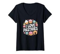 Mujer I Love Pasteles Cupcakes Macarons Joy Camiseta Cuello V
