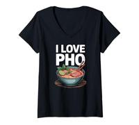 Mujer I Love Pho Noodles Cocina vietnamita Camiseta Cuello V