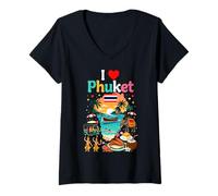 Mujer I Love Phuket Tailandia Recuerdo de Viaje Orgulloso tailandés Camiseta Cuello V
