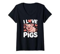 Mujer I Love Pigs Cute Piggy cita divertida Camiseta Cuello V