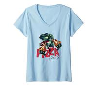 Mujer I Love Pizza, Enjoy Dinosaur Eats Pizza, Cool Pizza Lovers Camiseta Cuello V