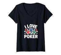 Mujer I Love Poker Casino Fichas Corazones Espadas Diseño Camiseta Cuello V