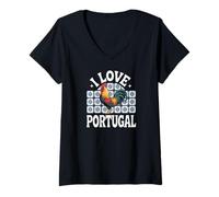 Mujer I Love Portugal Gallo Azulejos Arte Camiseta Cuello V