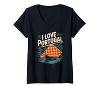 Mujer I Love Portugal Mosaico Barco Naturaleza Diseño Camiseta Cuello V