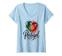 Mujer I Love Portugal Vacaciones Viajes Corazón Bandera Turista Diseño Camiseta Cuello V
