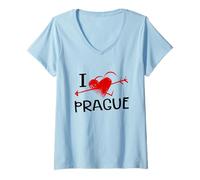 Mujer I Love Prague Heart Arrow City República Checa Viaje Camiseta Cuello V