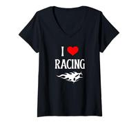 Mujer I Love Racing I Heart Racing Amante de Las Carreras competitivas Camiseta Cuello V