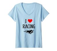 Mujer I Love Racing I Heart Racing Amante de Las Carreras competitivas Camiseta Cuello V
