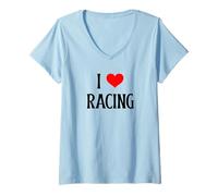 Mujer I Love Racing I Heart Racing Amante de Las Carreras competitivas Camiseta Cuello V
