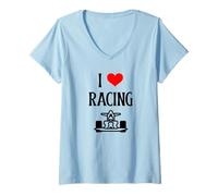 Mujer I Love Racing I Heart Racing Amante de Las Carreras de Coches competitivos Camiseta Cuello V