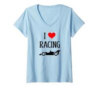 Mujer I Love Racing I Heart Racing Amante de Las Carreras de Coches competitivos Camiseta Cuello V