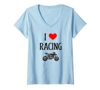 Mujer I Love Racing I Heart Racing Amante de Las Motos competitivas Camiseta Cuello V