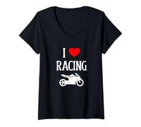 Mujer I Love Racing I Heart Racing Amante de Las Motos competitivas Camiseta Cuello V