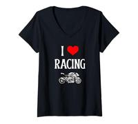 Mujer I Love Racing I Heart Racing Amante de Las Motos competitivas Camiseta Cuello V