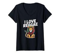 Mujer I Love Reggae Lion Rasta Corona Colores Camiseta Cuello V