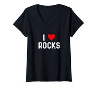 Mujer I Love Rocks - Corazón - Geología Geólogo Sedimentario Ígneo Camiseta Cuello V