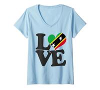 Mujer I Love Saint Kitts and Nevis Bandera Corazón Patriótico Viaje Camiseta Cuello V