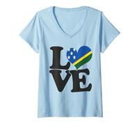 Mujer I Love Salomón Islands Bandera Corazón Patriótico Viaje Camiseta Cuello V