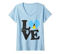 Mujer I Love Santa Lucía Bandera Corazón Patriótico Viaje Camiseta Cuello V