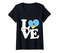 Mujer I Love Santa Lucía Bandera Corazón Patriótico Viaje Camiseta Cuello V