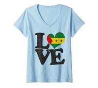 Mujer I Love Sao Tome and Principe Bandera Corazón Patriótico Viaje Camiseta Cuello V