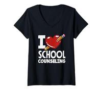 Mujer I Love School Counseling Corazón Lápiz Diseño Camiseta Cuello V