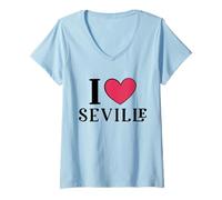 Mujer I Love Sevilla España Camiseta Cuello V