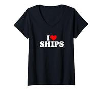 Mujer I Love Ships Camiseta Cuello V