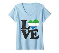 Mujer I Love Sierra Leona Bandera Corazón Patriótico Viaje Camiseta Cuello V