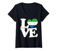 Mujer I Love Sierra Leona Bandera Corazón Patriótico Viaje Camiseta Cuello V
