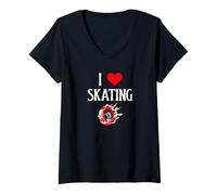 Mujer I Love Skating I Heart Skating Roller Skate Amante del monopatín Camiseta Cuello V
