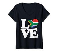 Mujer I Love South Africa Bandera Corazón Patriótico Viaje Camiseta Cuello V