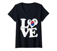 Mujer I Love South Korea Bandera Corazón Patriótico Viaje Camiseta Cuello V