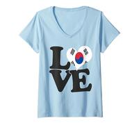 Mujer I Love South Korea Bandera Corazón Patriótico Viaje Camiseta Cuello V