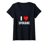 Mujer I Love Spokane Washington - Corazón - Recuerdo de Vacaciones de Viaje Camiseta Cuello V
