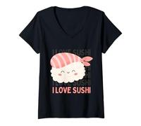 Mujer I Love Sushi divertido lindo animal cruce comida Kawaii Sushi Camiseta Cuello V