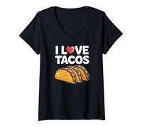 Mujer I Love Tacos Divertido Diseño de Humor Gráfico Camiseta Cuello V