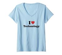Mujer I Love Technology Camiseta Cuello V