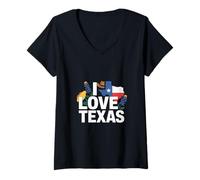 Mujer I Love Texas Map Sombrero De Vaquero Flores Camiseta Cuello V