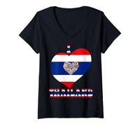 Mujer I Love Thailand Proud Thai Pride Tailandia Bandera Corazón Gráfico Camiseta Cuello V