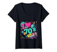 Mujer I Love The 70s Retro Cassette Roller Vinyl Disco Nostalgia Camiseta Cuello V