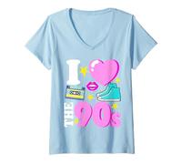 Mujer I Love the 90s Cool Retro 90s Party Disco Camiseta Cuello V