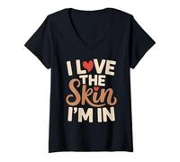 Mujer I Love The Skin I'm In Autoestima Retro Diversidad Camiseta Cuello V