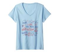Mujer I Love The Taste of Freedom Vintage American Foods Gráfico Camiseta Cuello V
