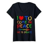 Mujer I Love To Come In Peace He Is Peace Funny Matching Couple Camiseta Cuello V