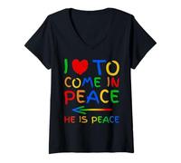 Mujer I Love To Come In Peace He Is Peace Funny Matching Couple Camiseta Cuello V
