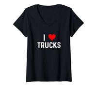 Mujer I Love Trucks - Corazón - Camión volquete mecánico Big Rig Semi Camiseta Cuello V