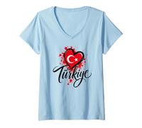 Mujer I Love Turkey Vacaciones Viaje Corazón Bandera Souvenir Art Camiseta Cuello V